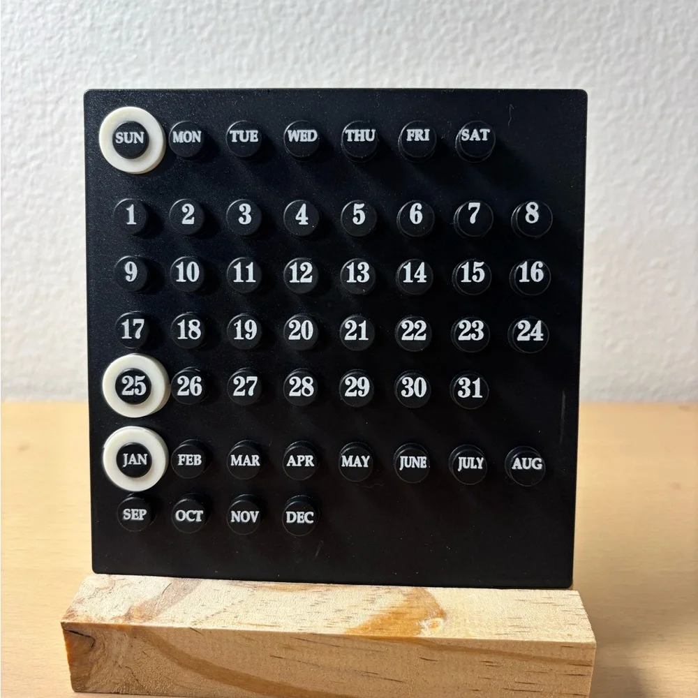 Black Perpetual Calendar with Wooden Stand